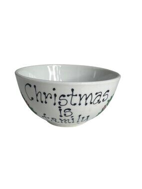 Christmas Is Family Corningware Holiday Bowl Casual White Red Green Polka Dot